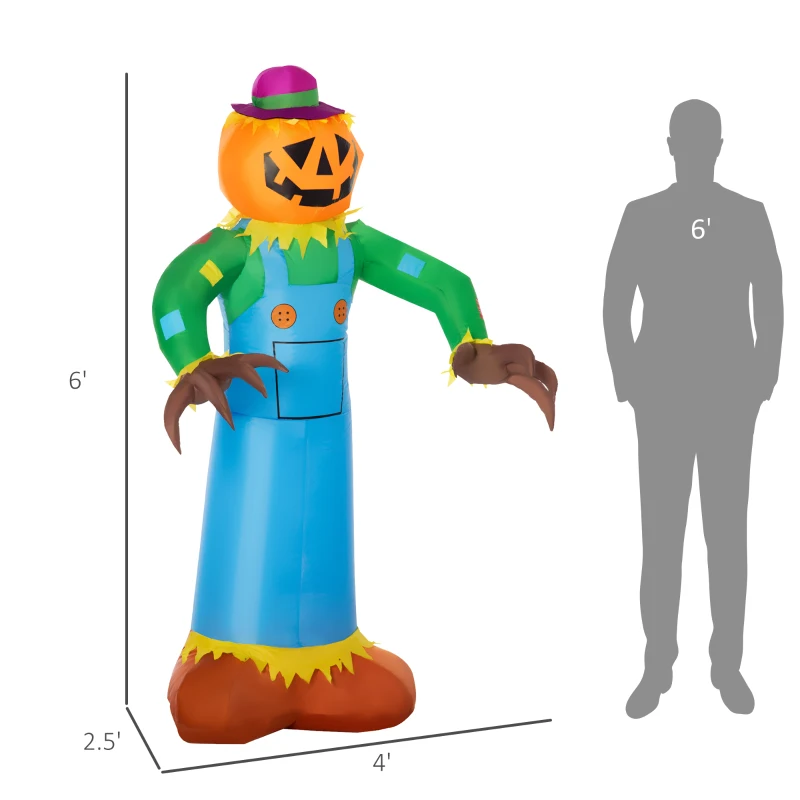 Outsunny 6' Cute Halloween Inflatables Outdoor Decorations Pumpkin Scarecrow, Blow-Up LED Yard Decor Indoor Outdoor for Garden, Lawn, Party, Holiday