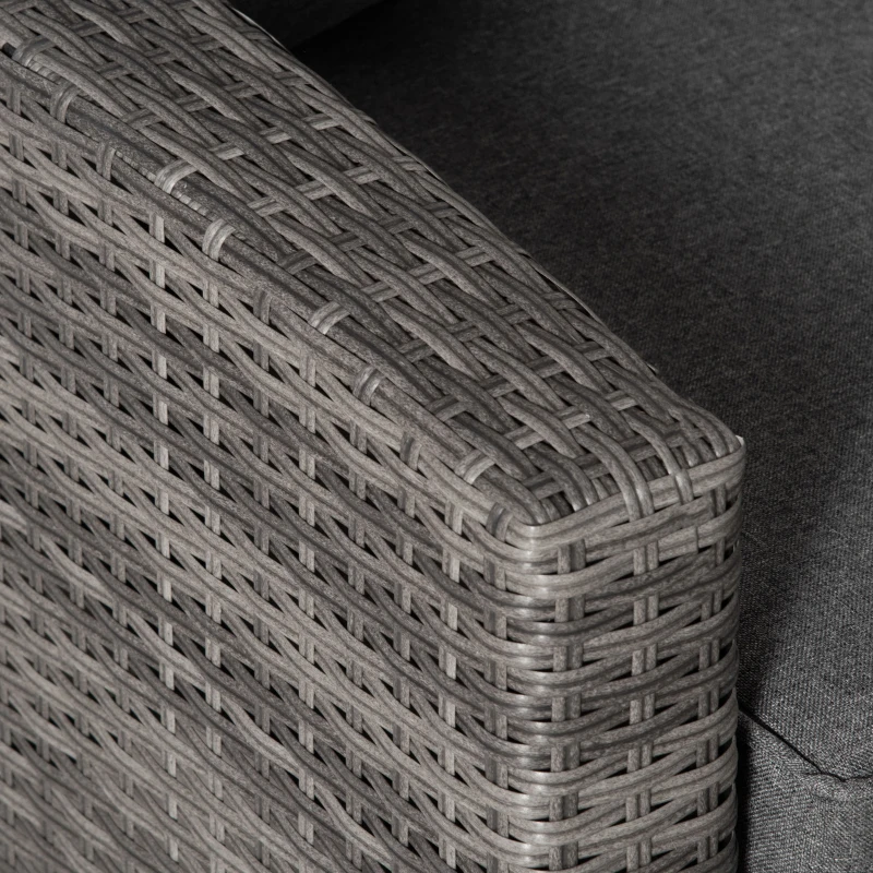 Outsunny 6 Piece Patio Furniture Set, PE Wicker Outdoor Furniture Conversation Set with 3 Sofas, 2 Ottomans and Slatted WPC Top Dining Table, All Weather Sectional Sofa Couch with Pillows, Gray