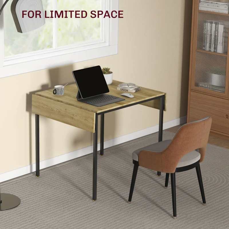 HOMCOM Drop Leaf Folding Dining Table for Small Space, Extendable Kitchen Table for 2 to 4 People, Natural Wood