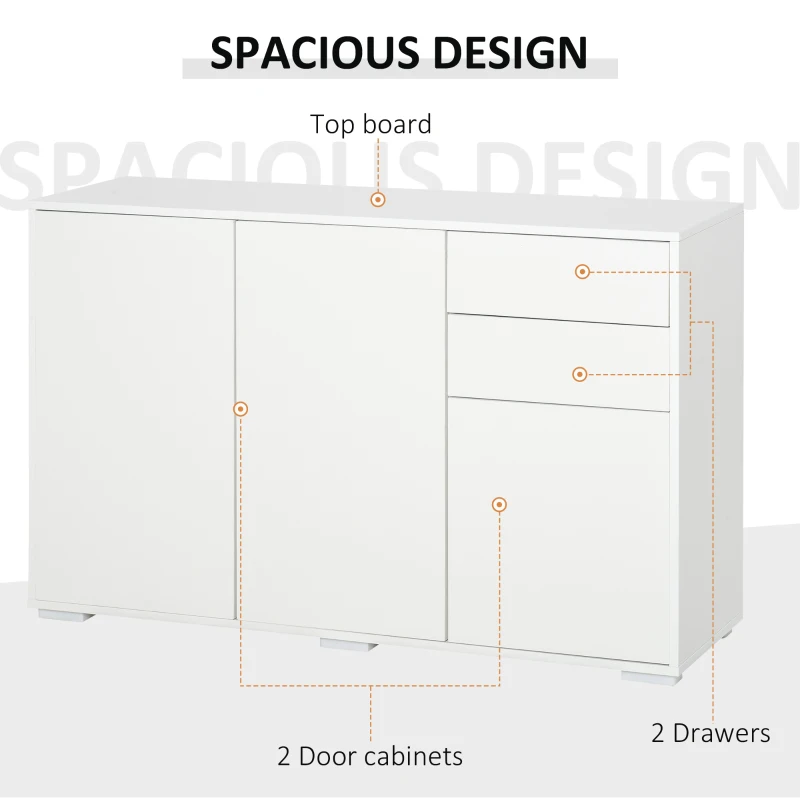 HOMCOM Kitchen Sideboard Storage Cabinet, Modern Coffee Bar with Push-Open Design and 2 Drawers for Living Room, White