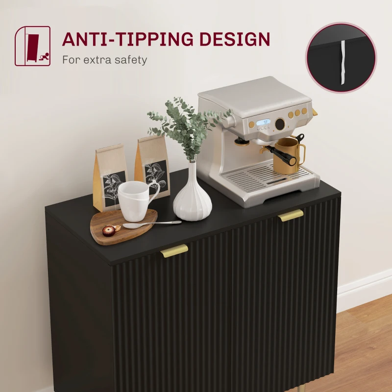 HOMCOM Modern Kitchen Storage Cabinet, Sideboard Buffet Cabinet with Adjustable Shelves and Metal Legs for Kitchen, Black