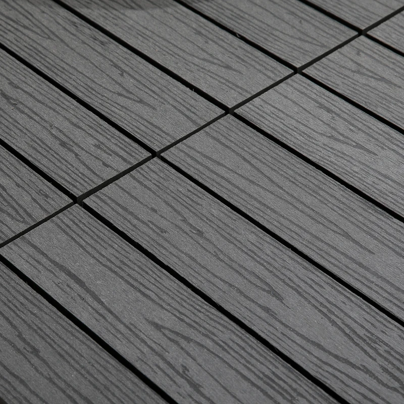 Outsunny Interlocking Deck Tiles, Pack of 11 Outdoor Flooring Patio Tiles, 12" x 12", All Weather for Porch, Balcony, Backyard for a New Classic Look, Grey