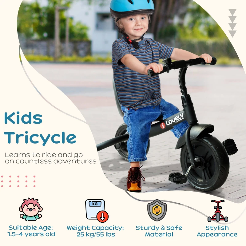 Qaba 3-Wheel Recreation Ride-On Toddler Bike With Bell for Children Indoor / Outdoor, Black