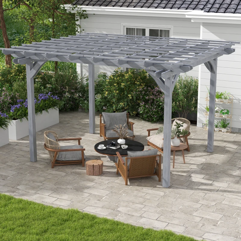 Outsunny 12' x 10' Wooden Pergola, Outdoor Grape Gazebo for Garden, Patio, Backyard, Deck, Gray