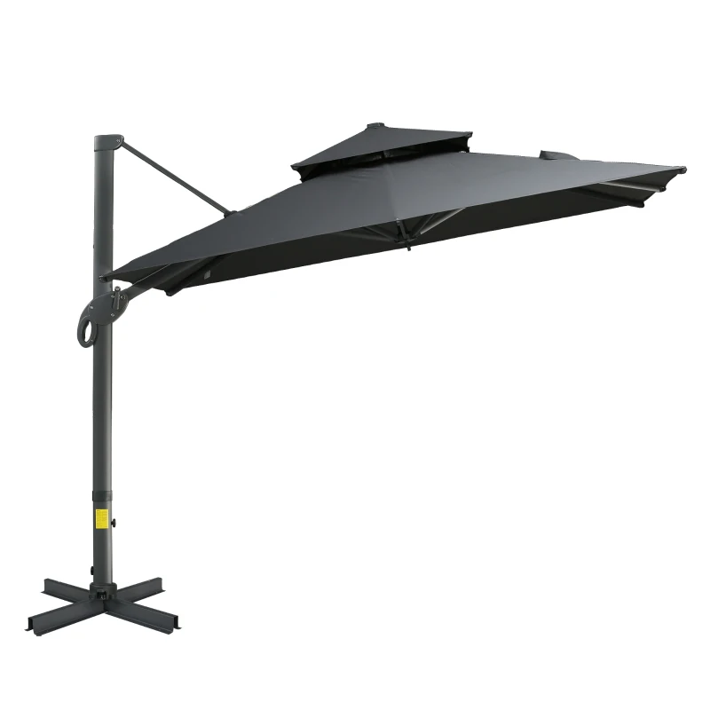 Outsunny 10ft Offset Patio Umbrella, Hanging Cantilever Umbrella, Square Shape, Aluminum Cross Base, Tilt, 360-Degree Rotation, Gray