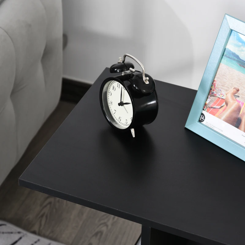 HOMCOM C-Shape Side Table End Table with Storage Open Shelf, Coffee Table on Wheels for Home Office Studio Black