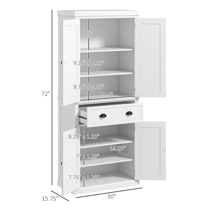 HOMCOM 72" Kitchen Cabinet, Pantry Storage Cabinet with Doors and Shelves