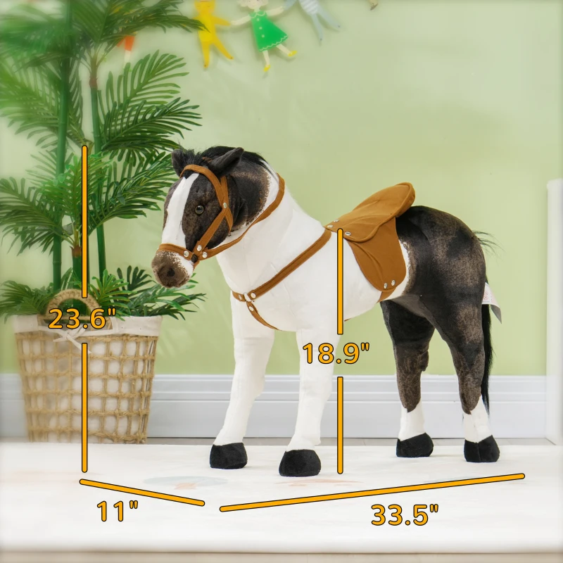 Qaba Ride on Horse for Toddlers 3-8 Years Old, Stuffed Animal Horse Toy with Neighing Sound, Brown