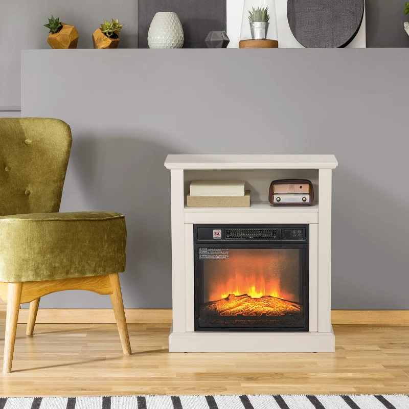 HOMCOM 27" Freestanding Electric Fireplace with Mantel, 1400W Replaceable Fireplace Insert Heater with Timer, White