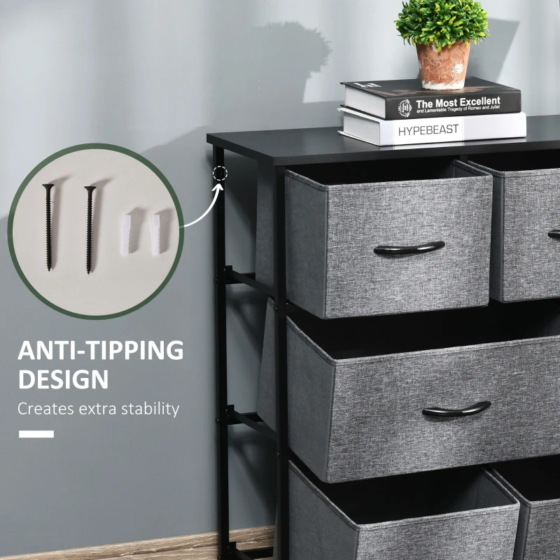 HOMCOM 8-Drawer Dresser, 3-Tier Fabric Chest of Drawers, Storage Tower Organizer Unit with Steel Frame for Bedroom, Hallway, Dark Gray