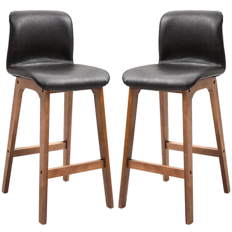 HOMCOM Modern Bar Stools Set of 2, Counter Height Bar Chair with PU Leather Wooden Frame Padding Seats for Dining Room Home Bar, Dark Brown