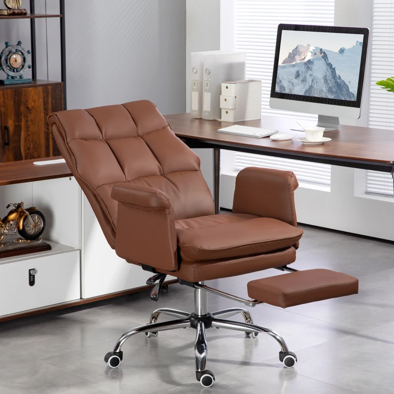 HOMCOM PU Leather Executive Office Chair, Ergonomic and Reclining Office Desk Chair with Footrest, Brown