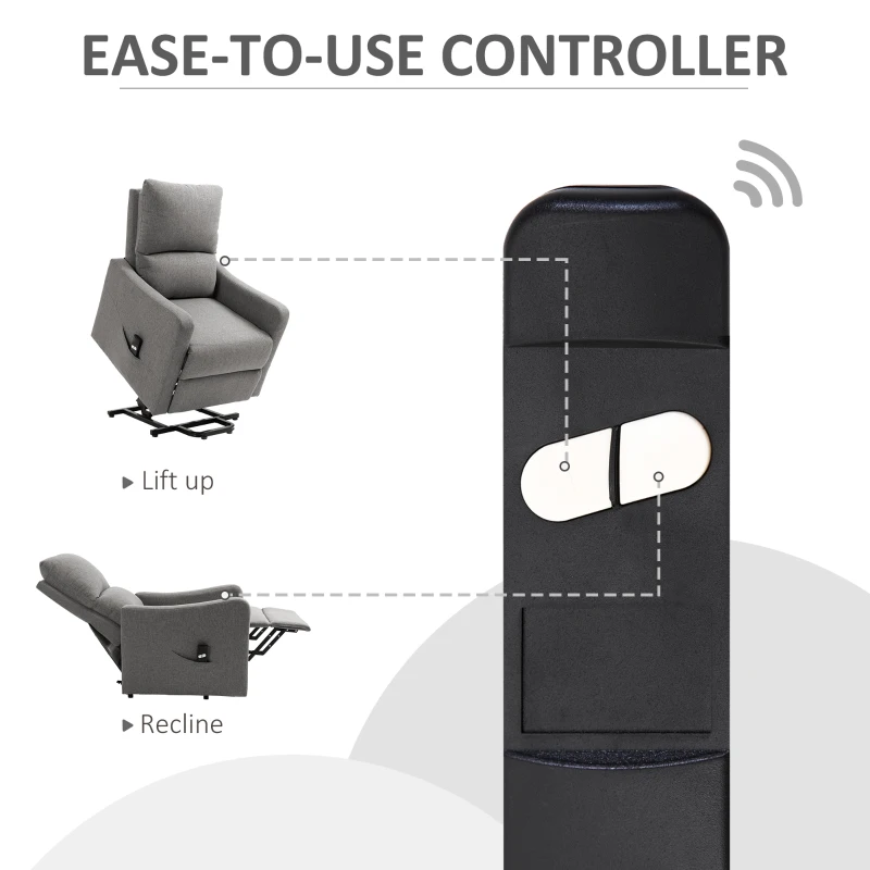 HOMCOM Electric Lift Recliner Chair Rising Power Chaise Lounge Fabric Sofa with Remote Control & Side Pocket for Living Room