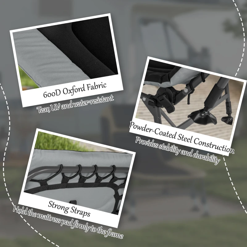 Outsunny Heavy Duty Camping Cot, Folding Bed with Soft Padded Cushion and 180° Adjustable Backrest, 400 lbs. Capacity, Gray