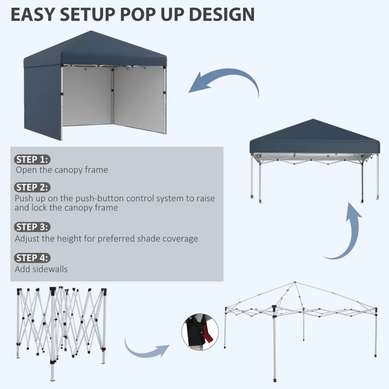Outsunny 10' x 10' Pop Up Canopy with Sidewalls, Weight Bags and Carry Bag, Height Adjustable Tent for Parties, Navy
