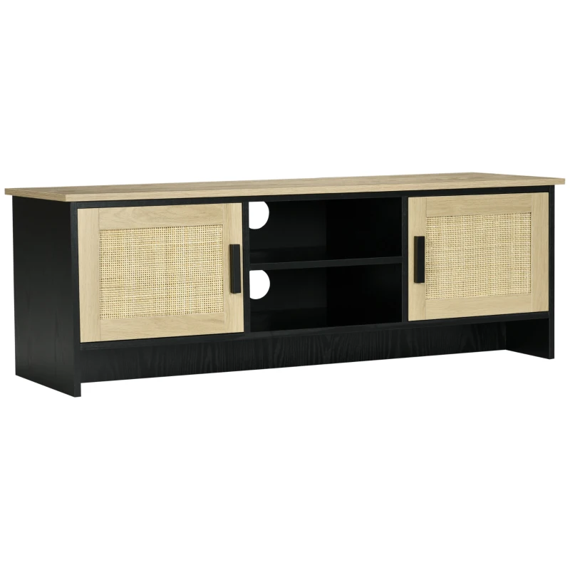 HOMCOM TV Stand for 60 inches, TV Cabinet with 2 Shelves, 2 Cable Managements and 2 Rattan Door Cabinets, Natural