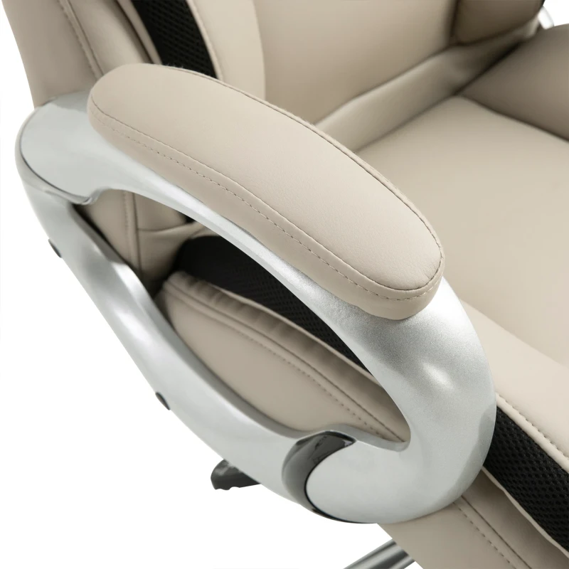Vinsetto Office Chair PU Leather Executive on Rolling Wheels Task Computer Height Adjustable Swivel Ergonomic, Greige and Black