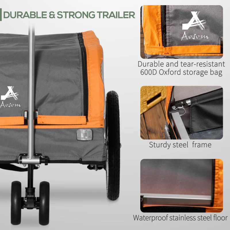 Aosom Bike Cargo Trailer & Wagon Cart, Multi-Use Garden Cart with Luggage Box, Quick Release 16'' Big Wheels, Safety Reflectors, Hitch and Handle