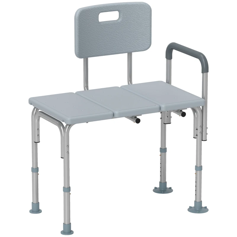 HOMCOM 6-Level Adjustable Bath and Shower Transfer Bench Aluminum Chair with Non-Slip Feet, Armrest & Backrest Grey