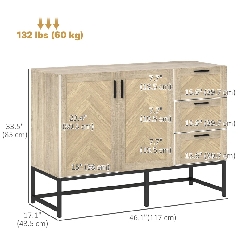 HOMCOM Buffet Cabinet, Coffee Bar Cabinet with Drawers and Adjustable Shelf, Oak