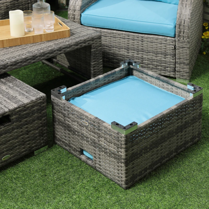 Outsunny 6 Pieces Patio Furniture Set, Conversation Set Wicker Sectional Set Cushioned Outdoor Rattan 3-Seat Sofa, 2 Adjustable Recliners, 2 Footstools & Table Set for Lawn Garden Backyard, Sky Blue