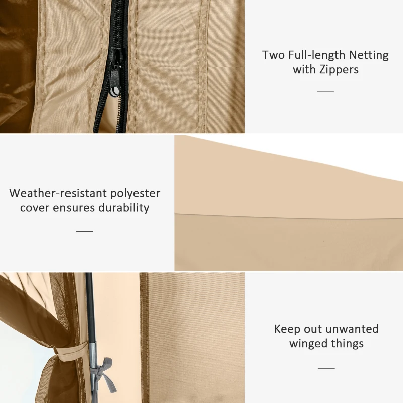 Outsunny 12' x 12' Hexagon Automatic Pop Up Screen Tents Camping Shelter Picnic Canopy Outdoor Sun Shade w/ Mesh Sidewalls and Carry Bag Beige