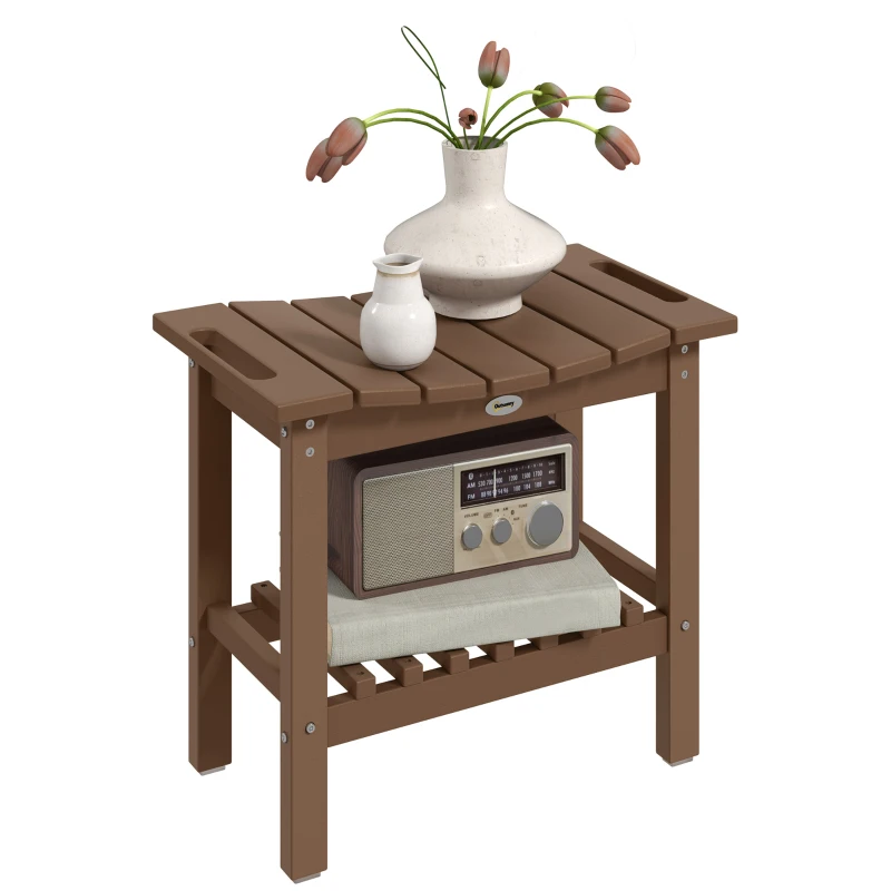 Outsunny HDPE Shower Bench, Waterproof Shower Stool with Handle, Storage Shelf, Non-Slip Pads for Indoor Outdoor, Brown