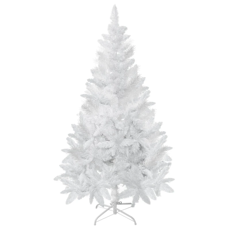 HOMCOM 5ft Artificial Christmas Tree with Pine Realistic Branches, Auto Open, for Indoor Decoration, White