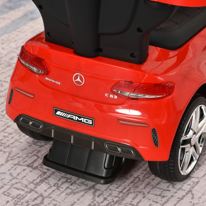 Aosom 2 in 1 Push Car for Toddlers for 1-3 Years Old, Officially Licensed AMG C63 Baby Car, Kids Stroller Sliding Car with Sun Canopy Foot Rest Horn Sound Safety Bar Cup Holder, Red