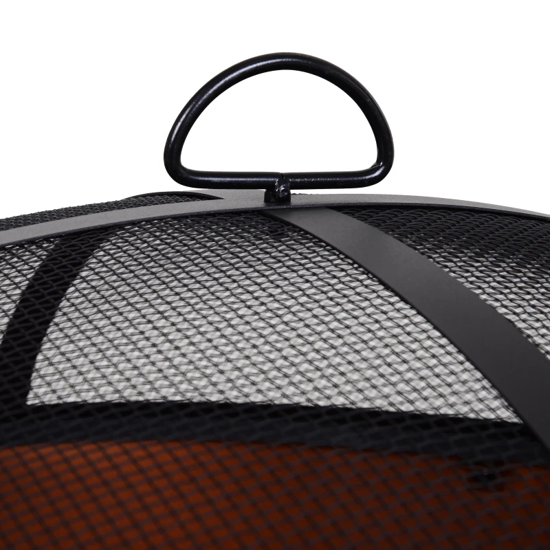 Outsunny 30 Inch Outdoor Fire Pits, Copper-Colored Round Basin Camping Fire Pit, Wood Burning Firepit Bowl with Ornate Black Base, Log grate, Wood Poker, & Mesh Screen for Embers