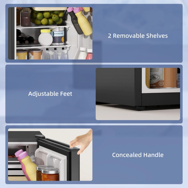 HOMCOM 2.5 Cu.Ft Mini Fridge, Single Door Compact Refrigerator with Freezer, Adjustable Thermostat, Reversible Door, Black