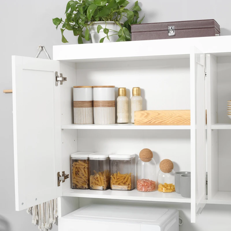 HOMCOM 71" Kitchen Pantry Cabinet, Storage Buffet with Hutch, Adjustable Shelves for Living Room, High Gloss White