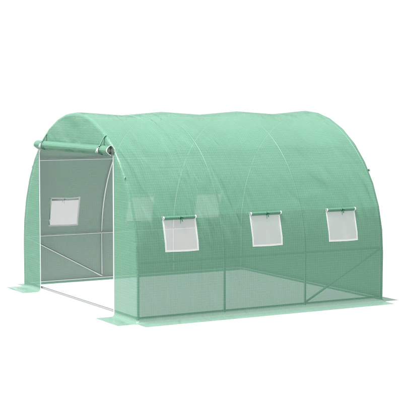 Outsunny 10' x 10' x 6.5' Walk-in Tunnel Greenhouse with High-Quality Transparent PE Cover, Zipper Doors, & Windows