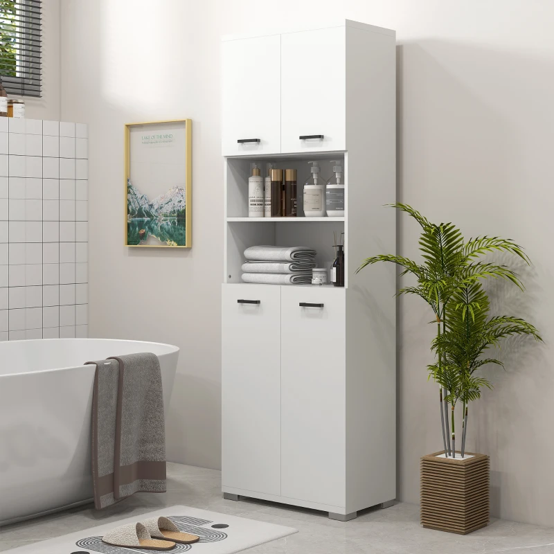 kleankin Bathroom Cabinet, Freestanding Linen Cabinet with Open Shelves and Cupboards, 23.6"x13.2"x72", White