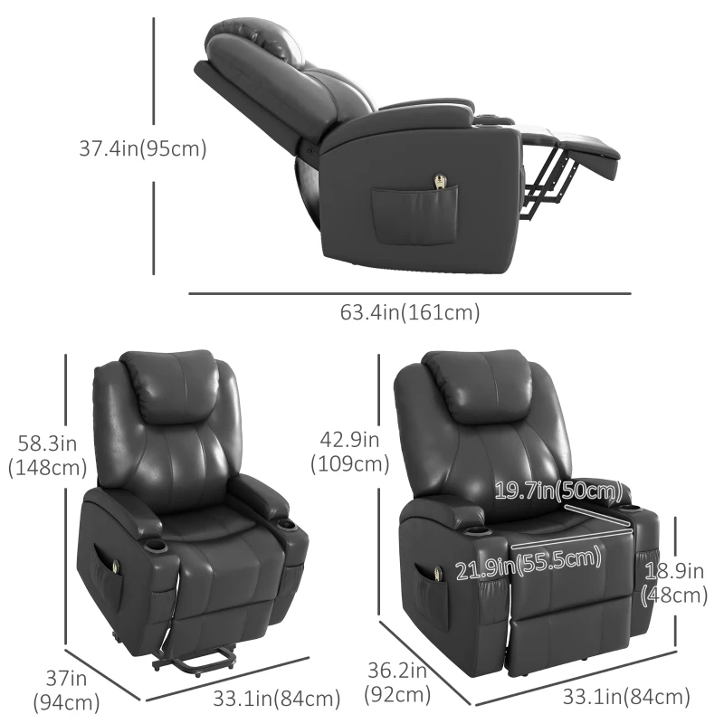 HOMCOM Power Recliner, Electric Lift Chair for Elderly with Footrest, Remote Control, Side Pockets and Cup Holders, Grey
