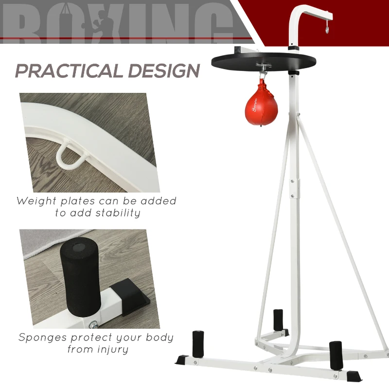 Soozier Free Standing Boxing Bag Stand, Speed Bag Station, Heavy Bag Set, Punching Ball, Boxing Rack Heavy Duty Equipment for Training at Home, White