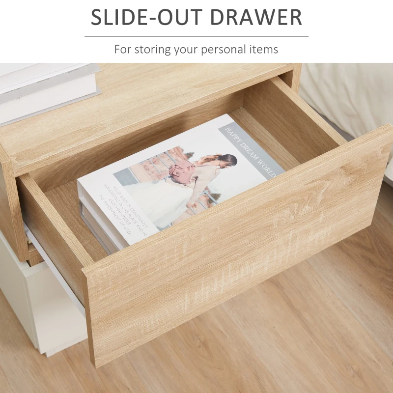 HOMCOM Bedside Table with 2 Stackable Drawers, Modern Nightstand, End Table for Bedroom, Natural