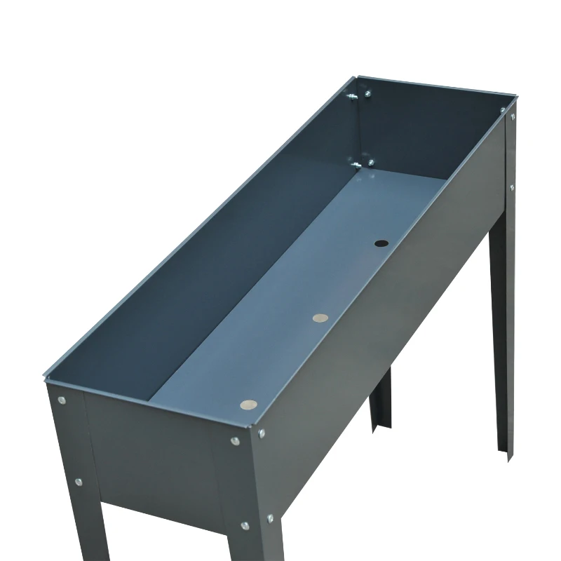 Outsunny Metal Raised Garden Bed, Elevated Planter Box with Legs and Drain Holes, Dark Gray