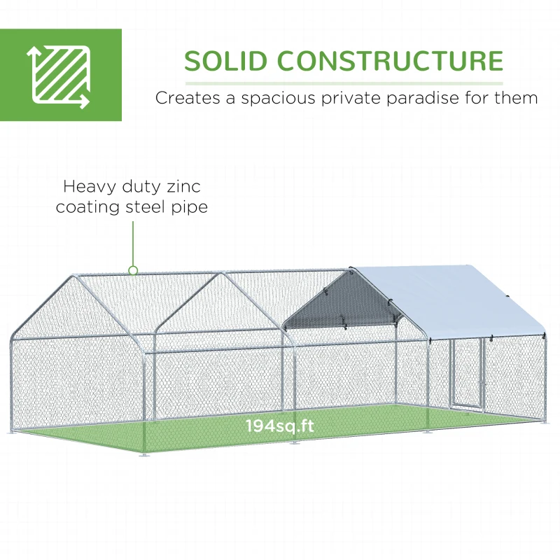 PawHut Large Chicken Coop Metal Chicken Run with Waterproof and Anti-UV Cover, Spire Shaped Walk-in Fence Cage Hen House for Outdoor and Yard Farm Use, 1.3" Tube Diameter, 9.8' x 19.7' x 6.4'
