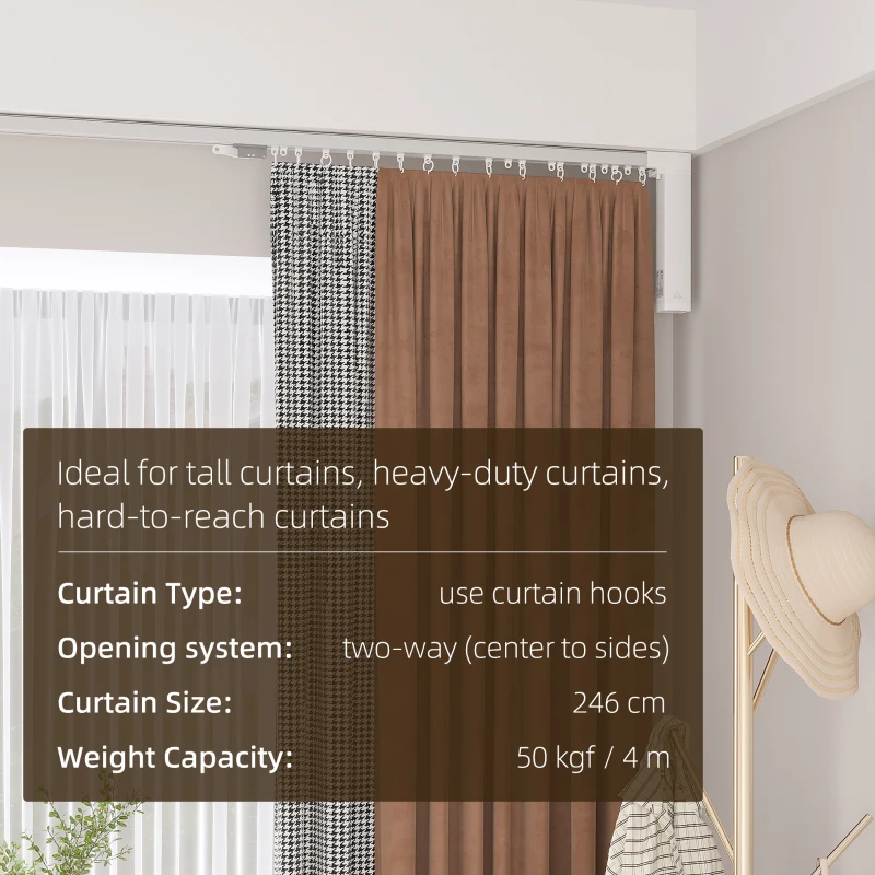 HOMCOM Automatic Smart Curtains System with Alexa, WiFi App, 180", White