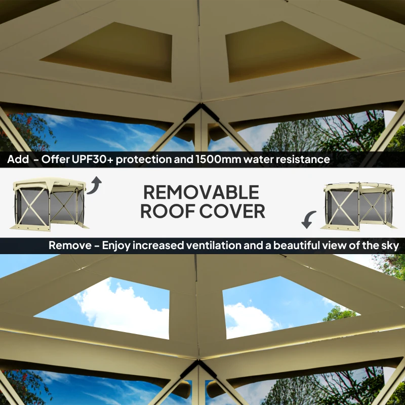 Outsunny 11 x 11ft Pop Up Gazebo Screen Tent with Removable Roof Cover, Roll-up Wind Panels for Camping, Backyard, Beige