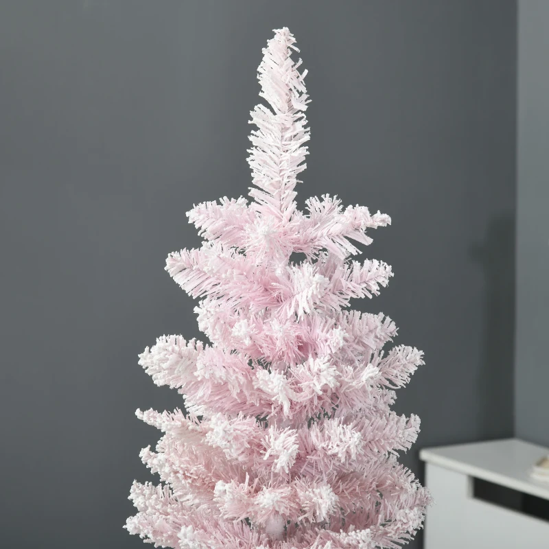 HOMCOM 5ft Flocked Christmas Tree, Pencil Artificial Christmas Tree with Realistic Branches, Pink