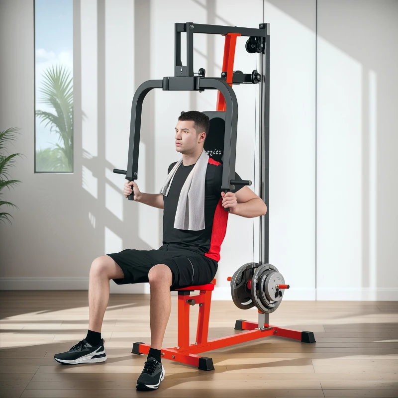 Soozier Chest Fly and Chest Press Machine for Back, Pectoral, Rear Deltoid and Shoulder Training, Red