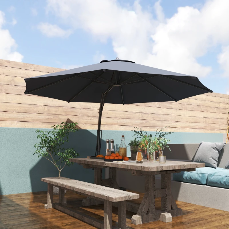 Outsunny 11FT Patio Umbrella, Cantilever Umbrella with 8 Ribs, 360° Rotation, Easy Adjustment for Garden, Deck, UPF 50+, Grey