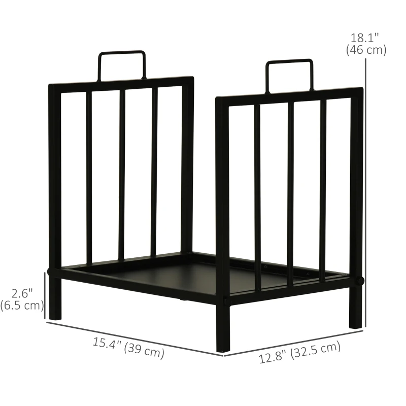 Outsunny 15.5" Firewood Rack Heavy-Duty Metal Wood Storage Log Holder with Side Handles, Indoor and Outdoor, Black