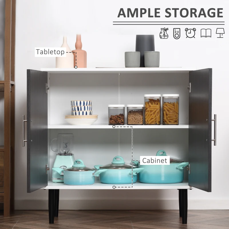 HOMCOM Sideboard Buffet Cabinet, Kitchen Storage Cabinet with Double Door Cupboards, Adjustable Shelf and Steel Legs, Gray