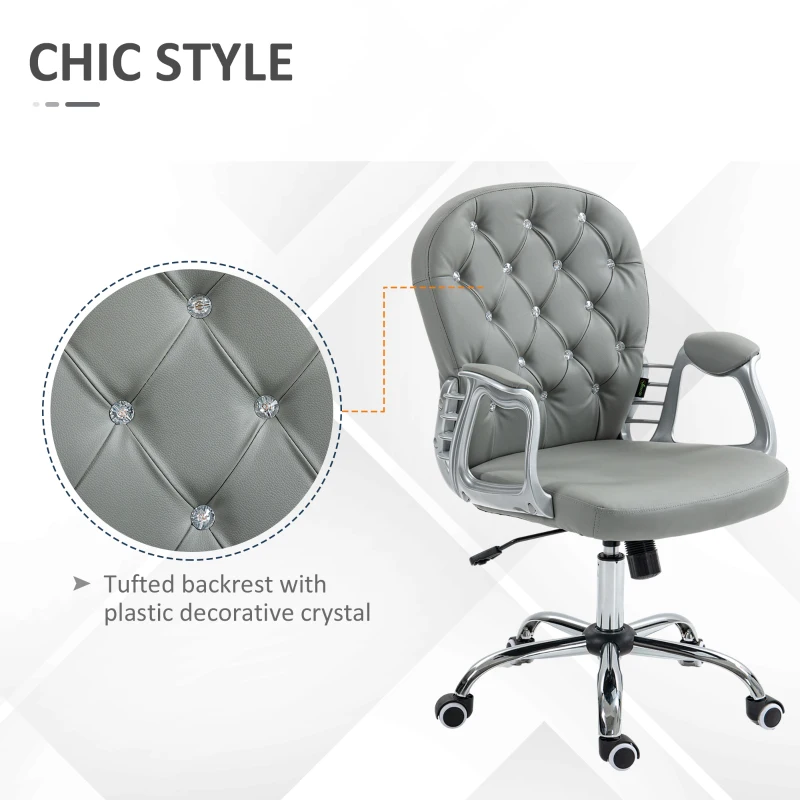 Vinsetto Button Tufted Desk Chair, Home Office Chair with Padded Armrests, Adjustable Height and Swivel Wheels, Gray