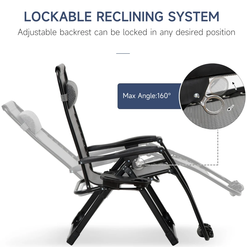 Outsunny Zero Gravity Chair, Folding Recliner Chair, Adjustable Patio Lounger with Detachable Pillow, Cup Holder and Foot Massage Roller for Outdoor, Patio, Deck, Poolside, Light Grey