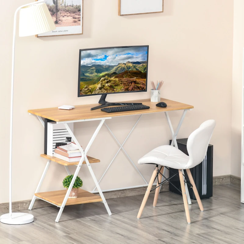 HOMCOM Computer Desk with Storage Shelves, Writing Desk for Home Office, Study Workstation, Natural