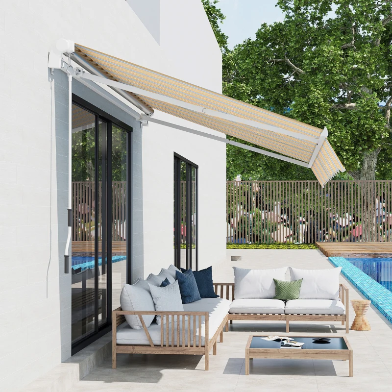 Outsunny 10' x 8' Manual Retractable Awning, Sun Shade Shelter Canopy, with Aluminum Frame and UV Protection for Patio Deck Yard Window Door, Mix Colour